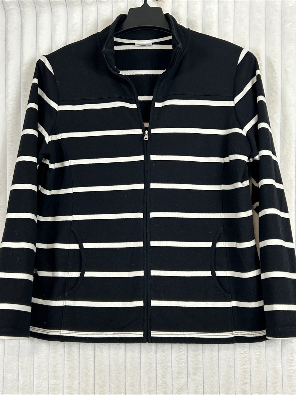 croft & barrow Black and White Striped Zip-Up cardigan Jacket L